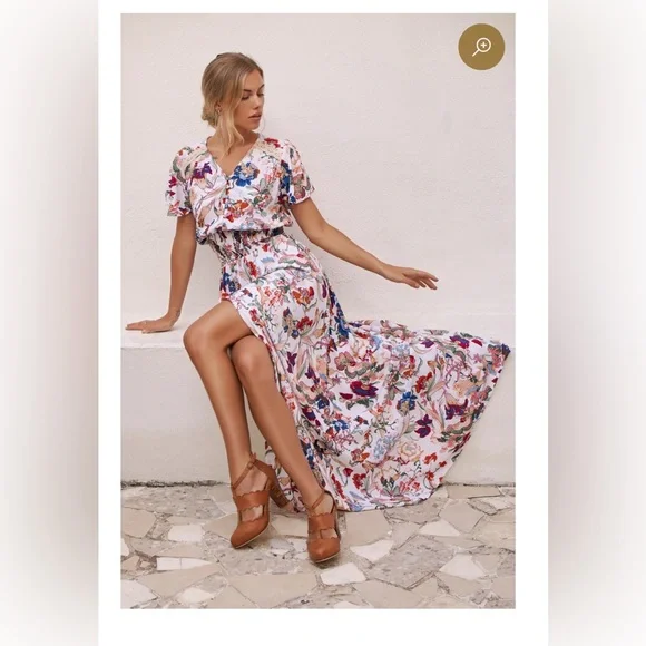 New Elf Made by Hand Del Sol High Low Dress Floral Maxi Dress Size Large - Picture 2 of 4